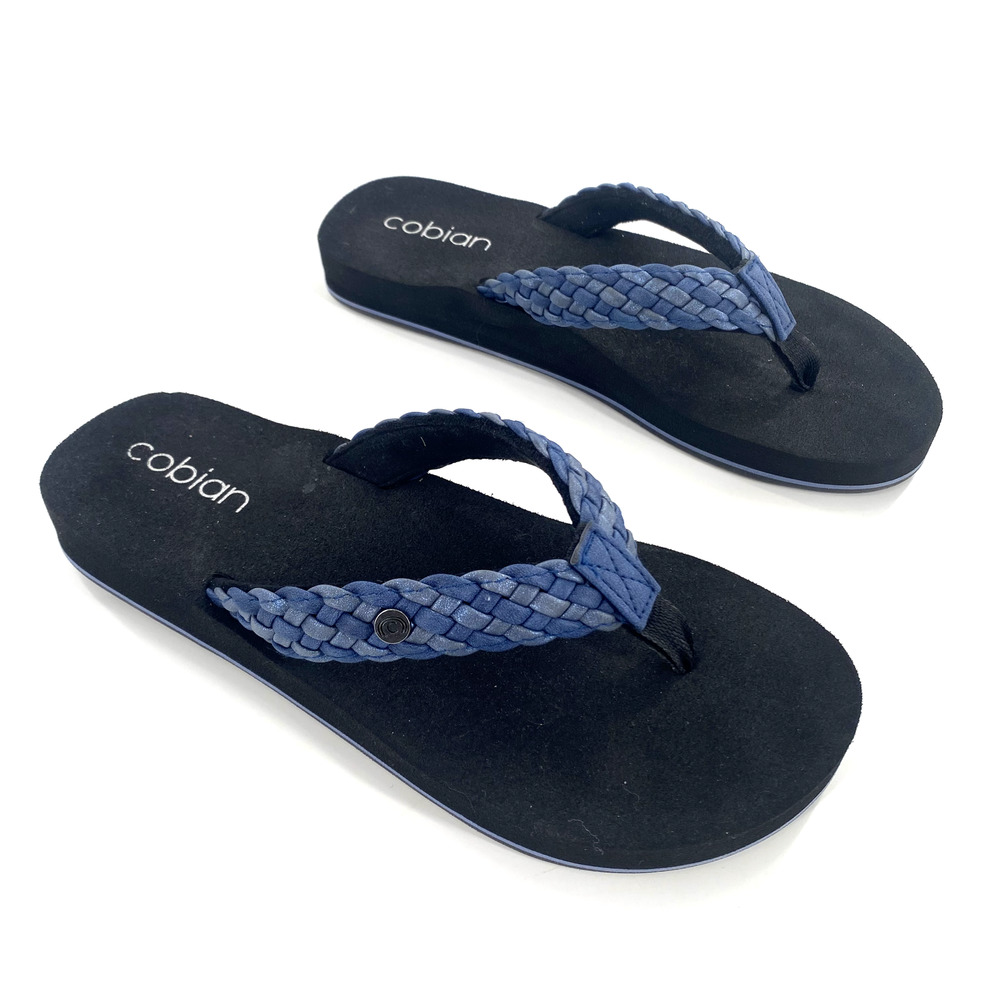 Cobian Braided Bounce Leather Flip Flops Thong Sandals Indigo Blue Sz 8